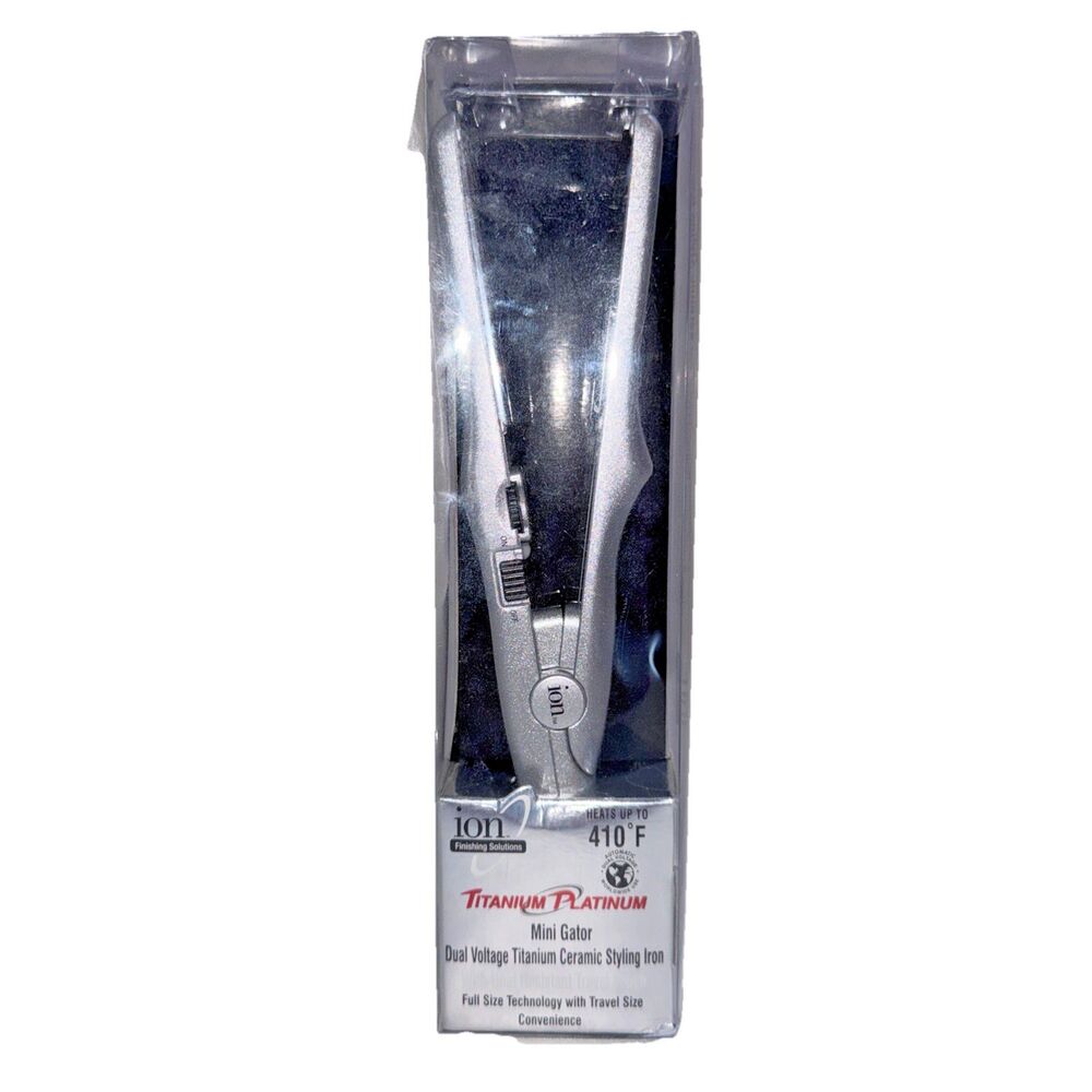 Ion Titanium Platinum Mini Gator Styling Flat Iron Silver Adjustable Temp New